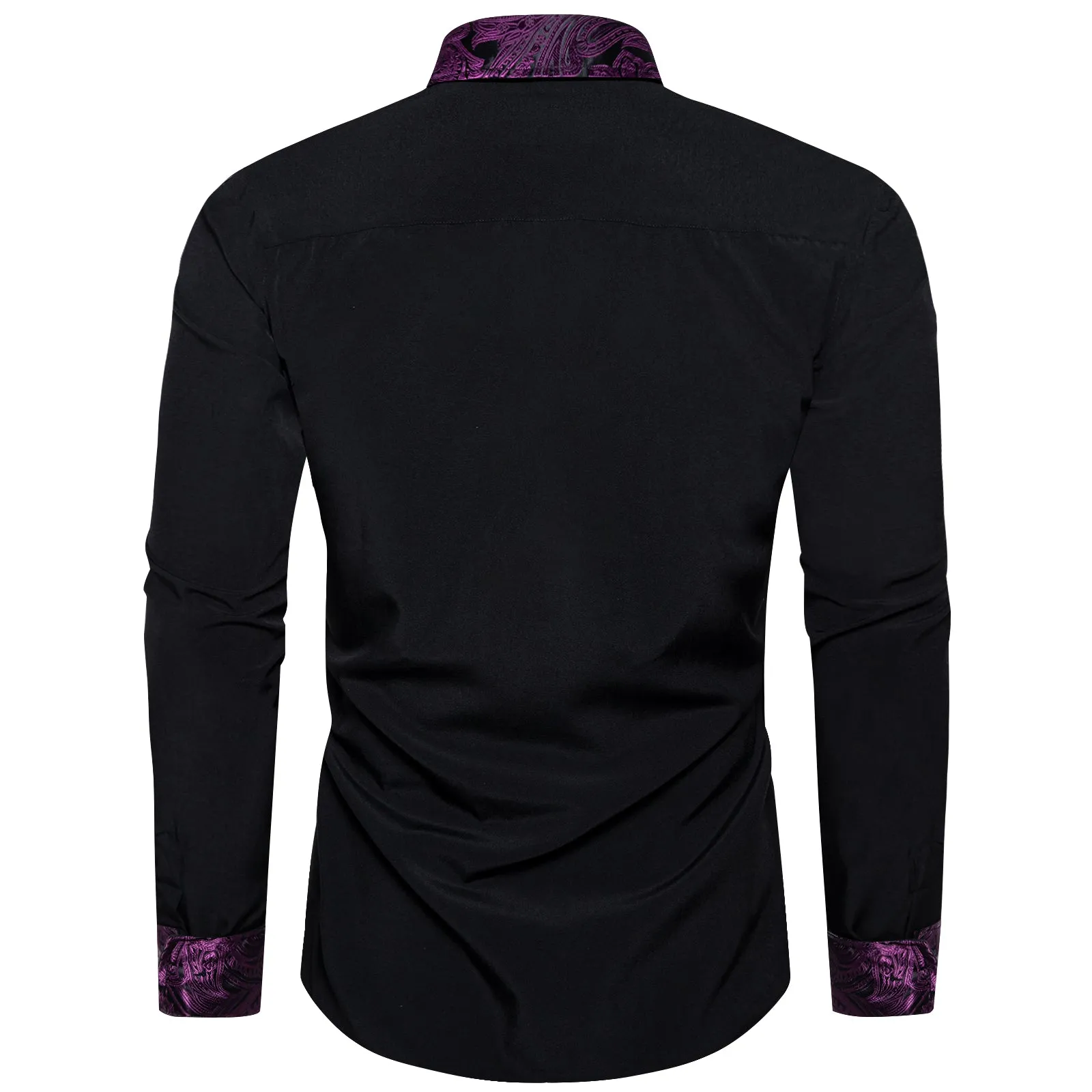 Splicing Style Black with Purple Paisley Edge Men's Solid Long Sleeve Shirt sold by Ties2You product image thumbnail 5