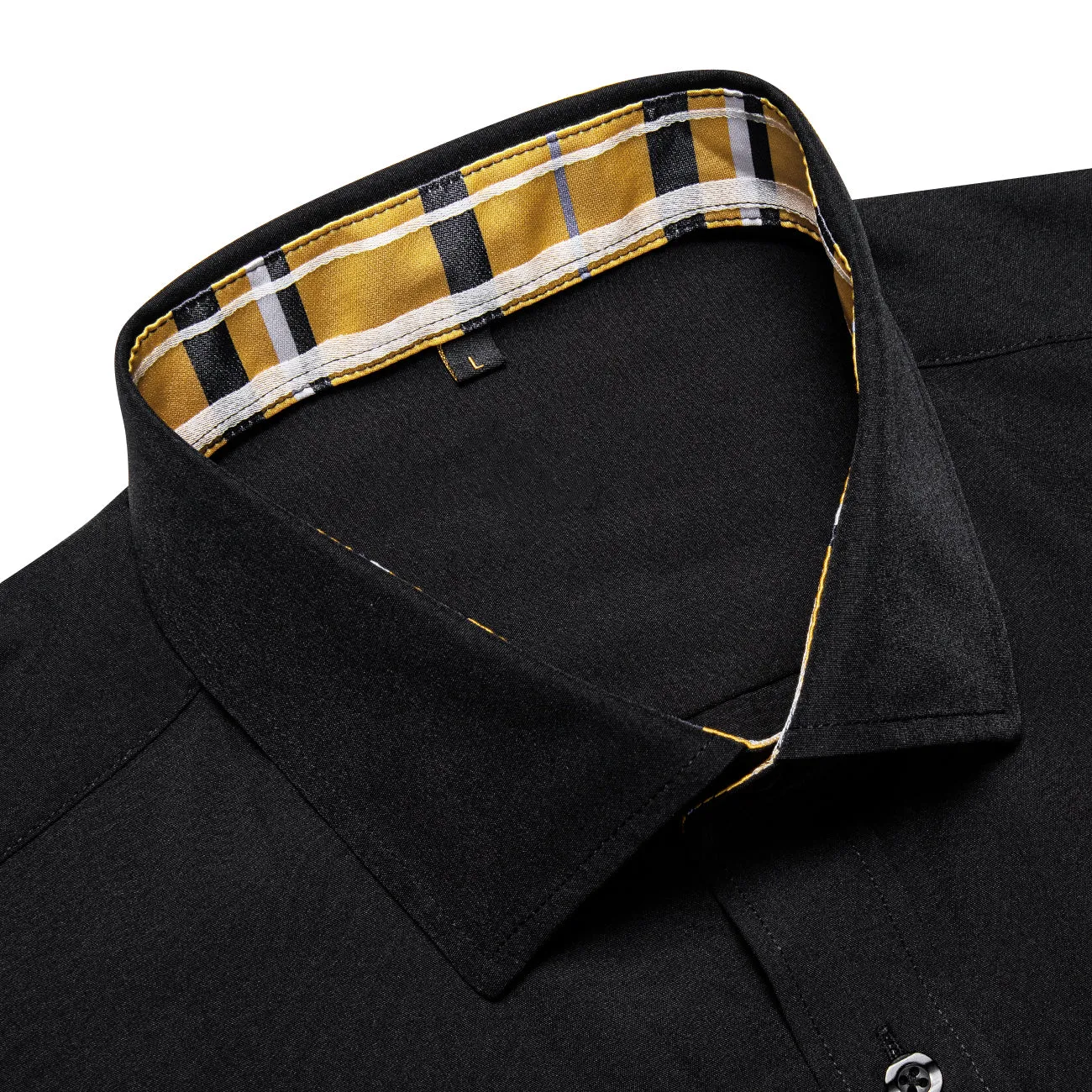 Splicing Style Black with Yellow Plaid Edge Men's Solid Long Sleeve Shirt sold by Ties2You product image thumbnail 3
