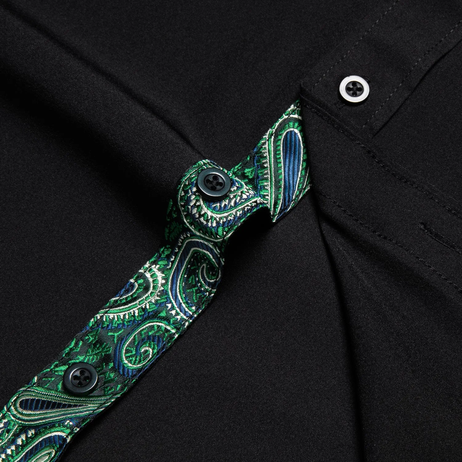 Splicing Style Black with Green Paisley Edge Men's Solid Long Sleeve Shirt sold by Ties2You product image thumbnail 5