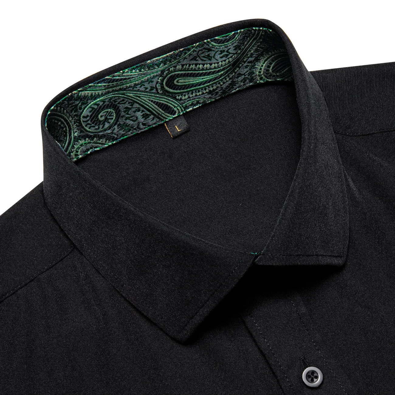 Splicing Style Black with Green Paisley Edge Men's Solid Long Sleeve Shirt sold by Ties2You product image thumbnail 4