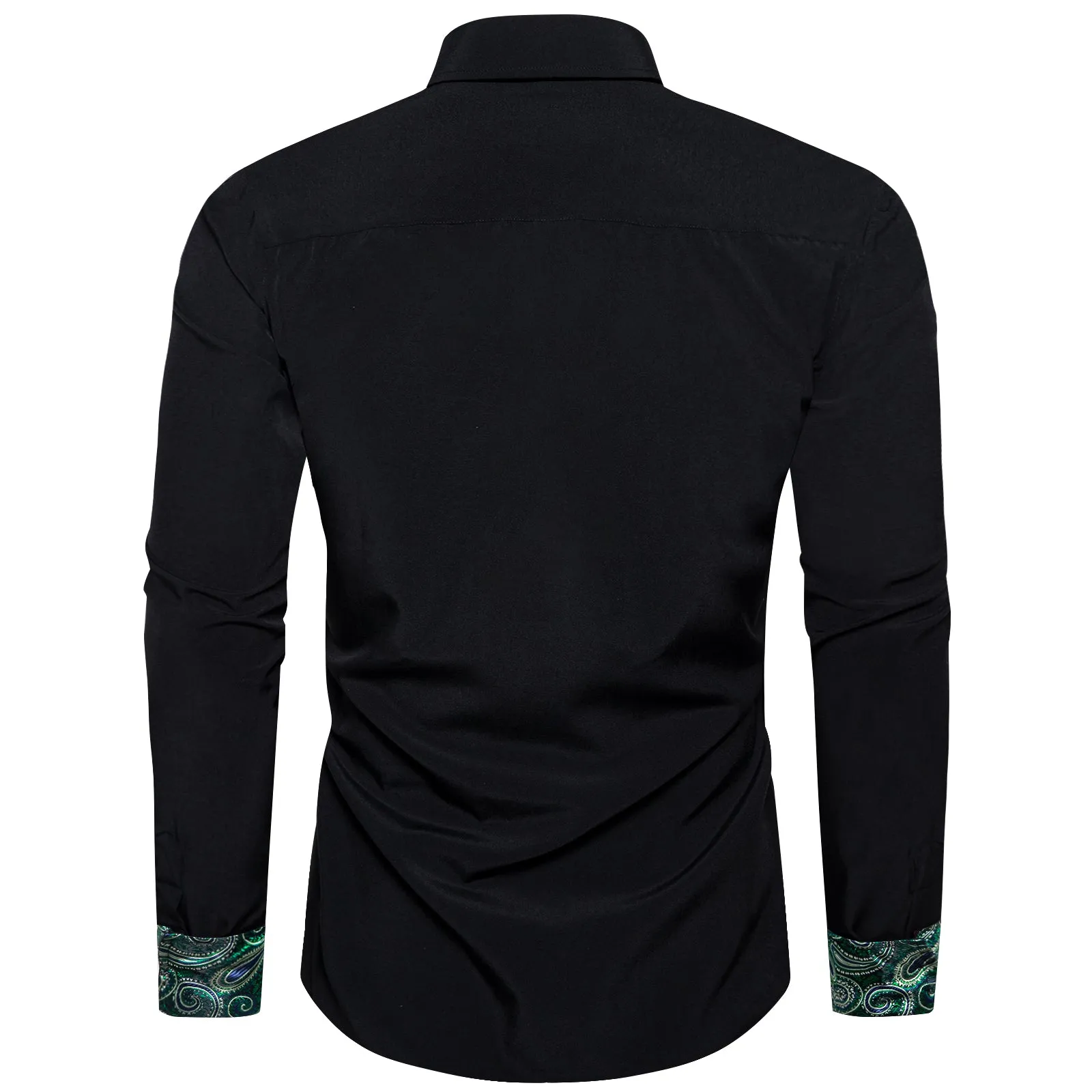 Splicing Style Black with Green Paisley Edge Men's Solid Long Sleeve Shirt sold by Ties2You product image thumbnail 3