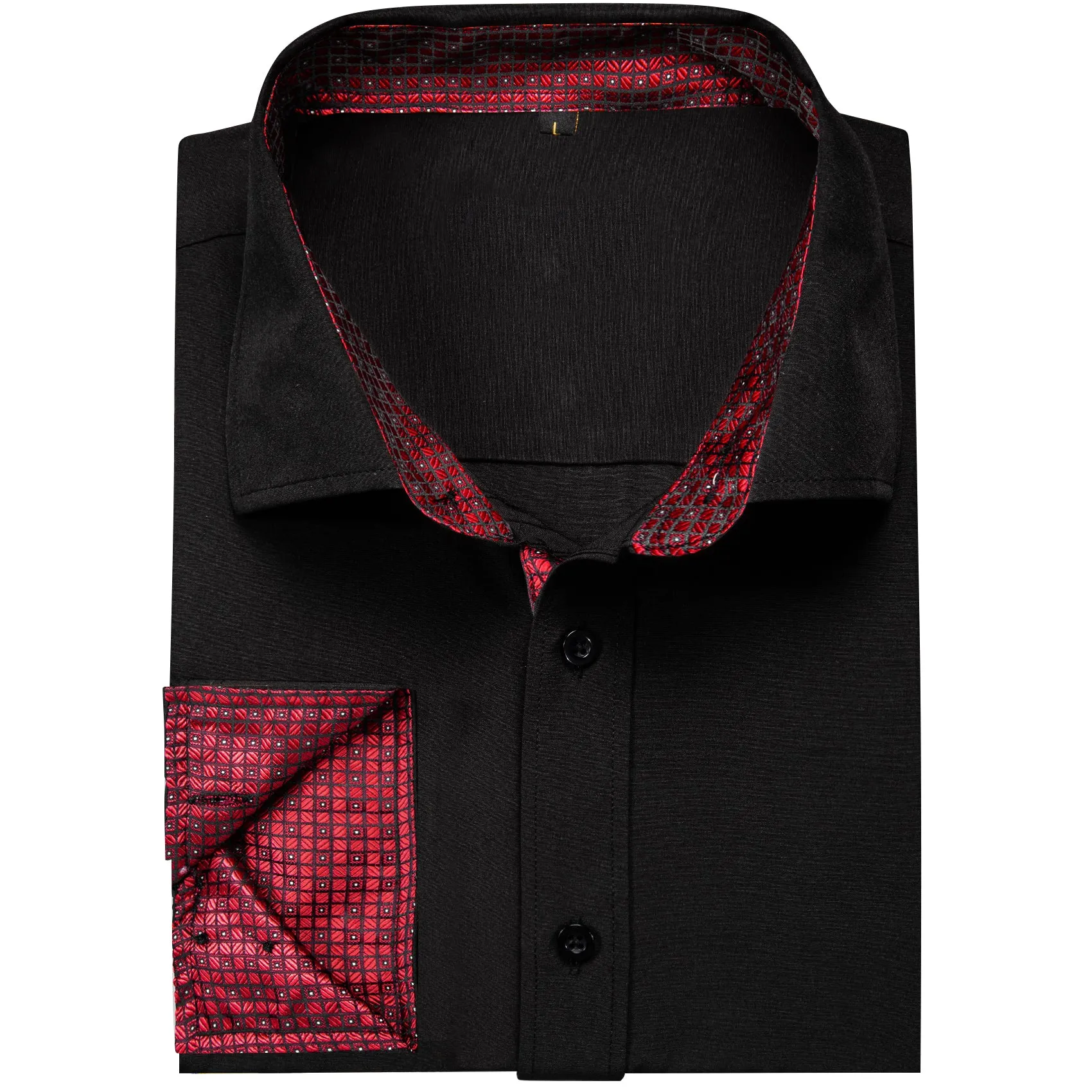 Splicing Style Black with Burgundy Plaid Edge Men's Solid Long Sleeve Shirt sold by Ties2You product image thumbnail 3