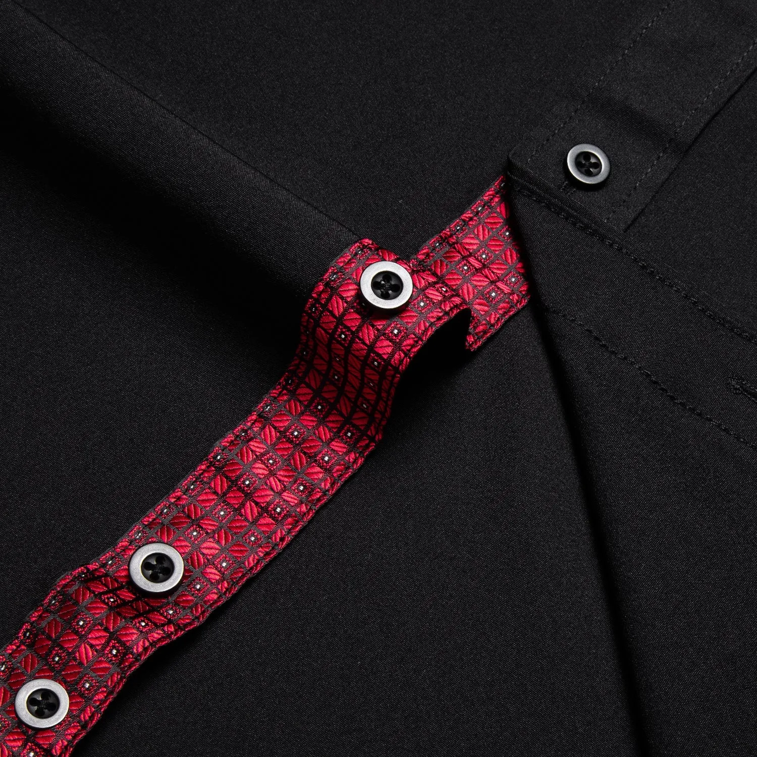 Splicing Style Black with Burgundy Plaid Edge Men's Solid Long Sleeve Shirt sold by Ties2You product image thumbnail 5
