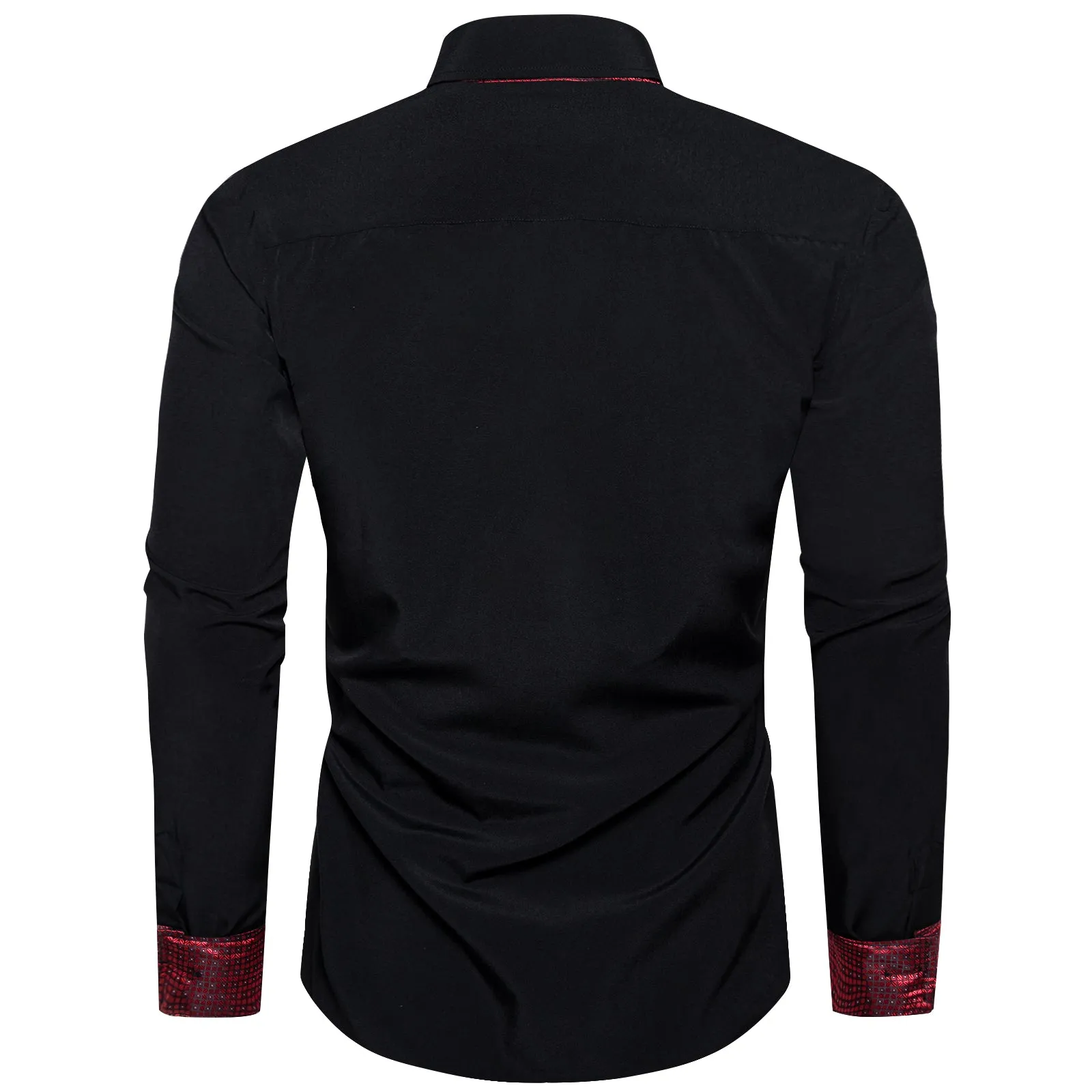 Splicing Style Black with Burgundy Plaid Edge Men's Solid Long Sleeve Shirt sold by Ties2You product image thumbnail 2