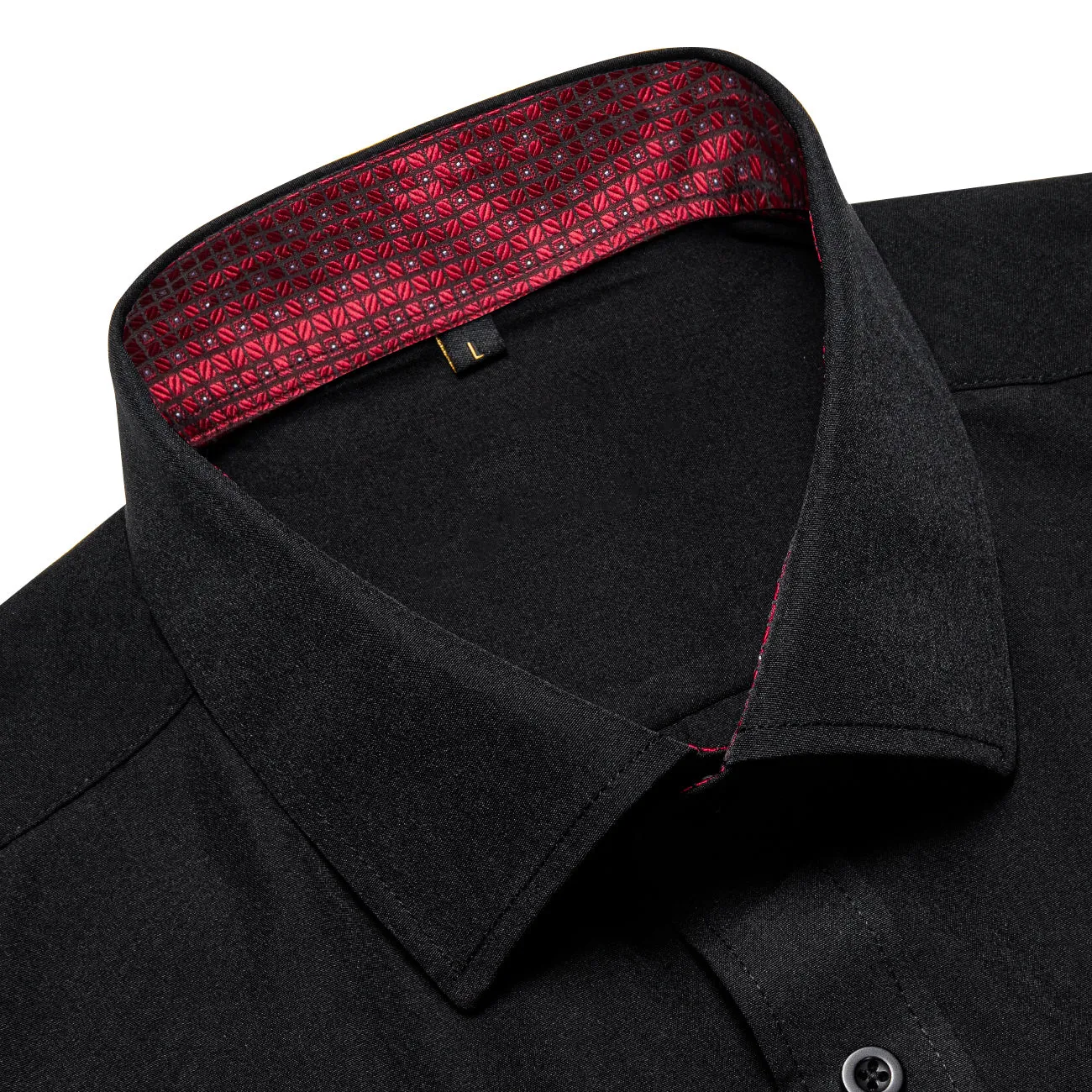 Splicing Style Black with Burgundy Plaid Edge Men's Solid Long Sleeve Shirt sold by Ties2You product image thumbnail 4