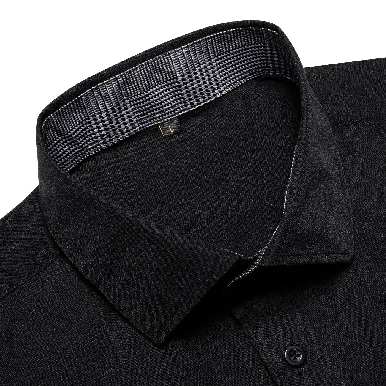 Splicing Style Black with Grey Plaid Edge Men's Solid Long Sleeve Shirt sold by Ties2You product image thumbnail 3