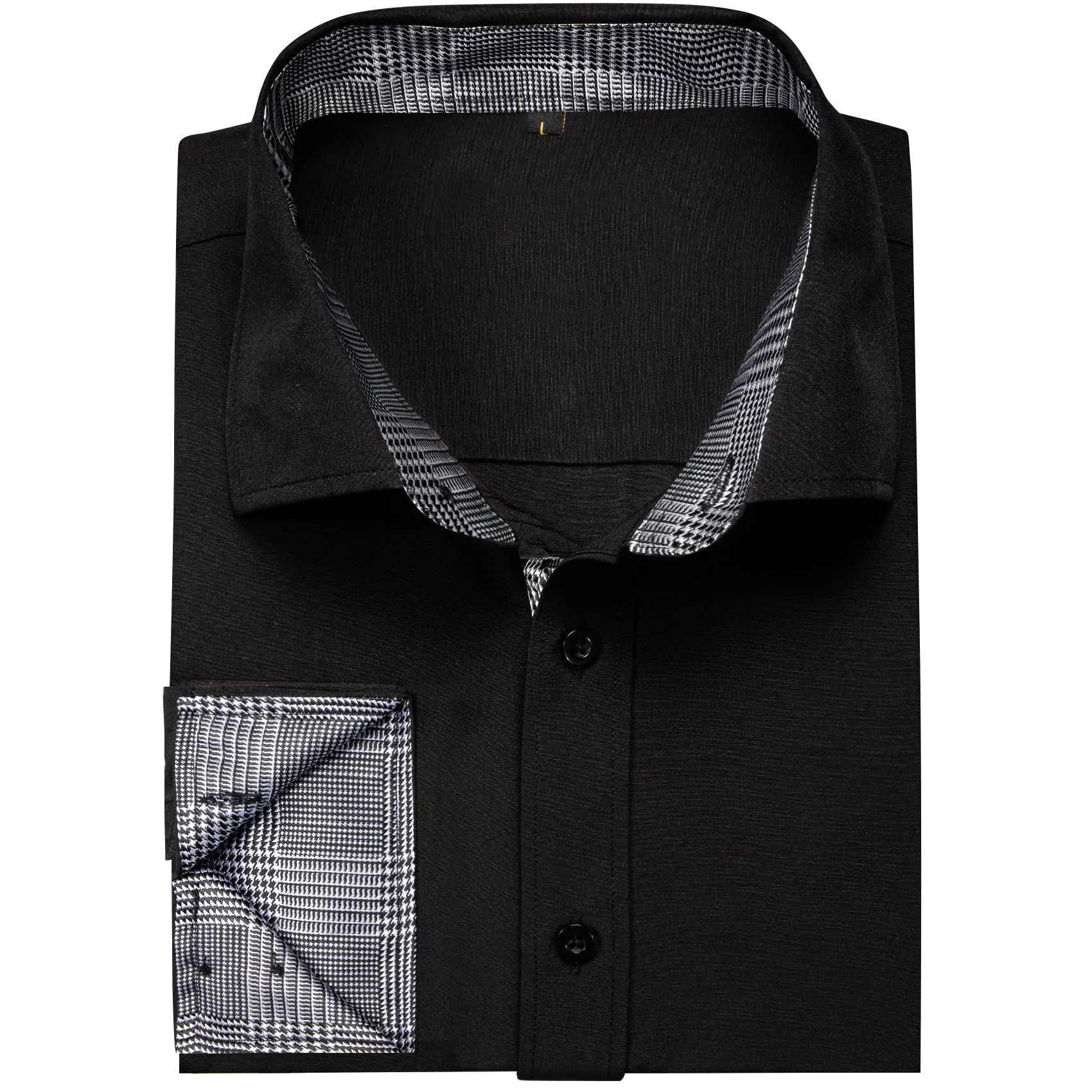 Splicing Style Black with Grey Plaid Edge Men's Solid Long Sleeve Shirt sold by Ties2You product image thumbnail 4