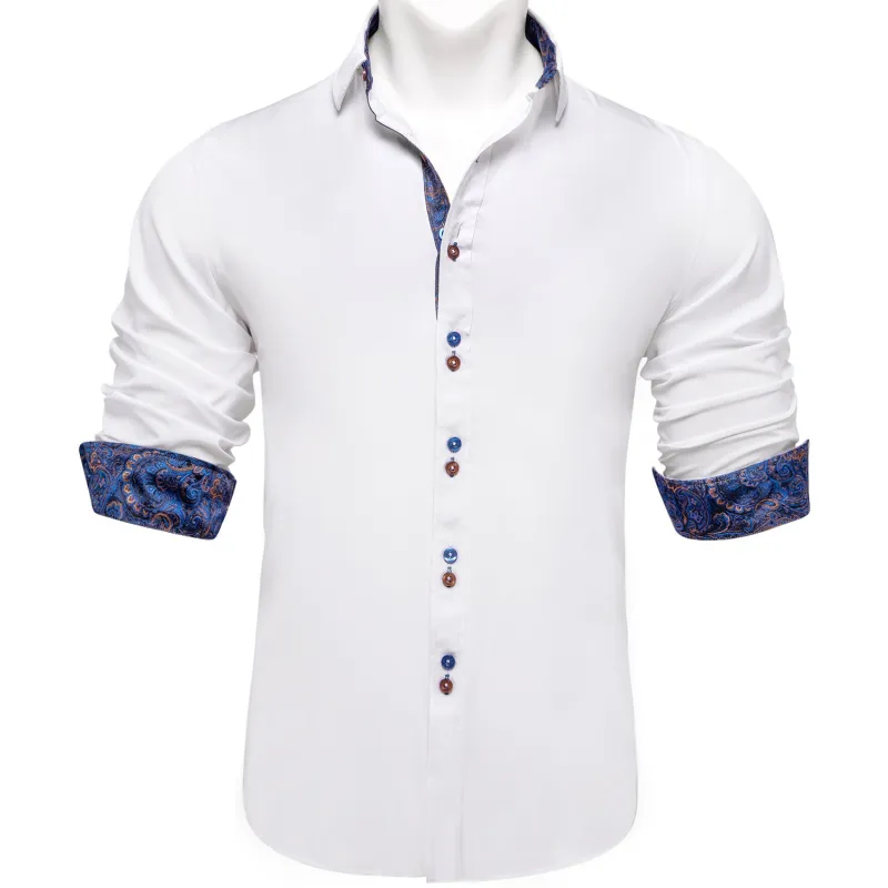 Ties2you White Blue Splicing Shirt Mens Slim Fit Long Sleeve Button Down Casual Shirt sold by Ties2You