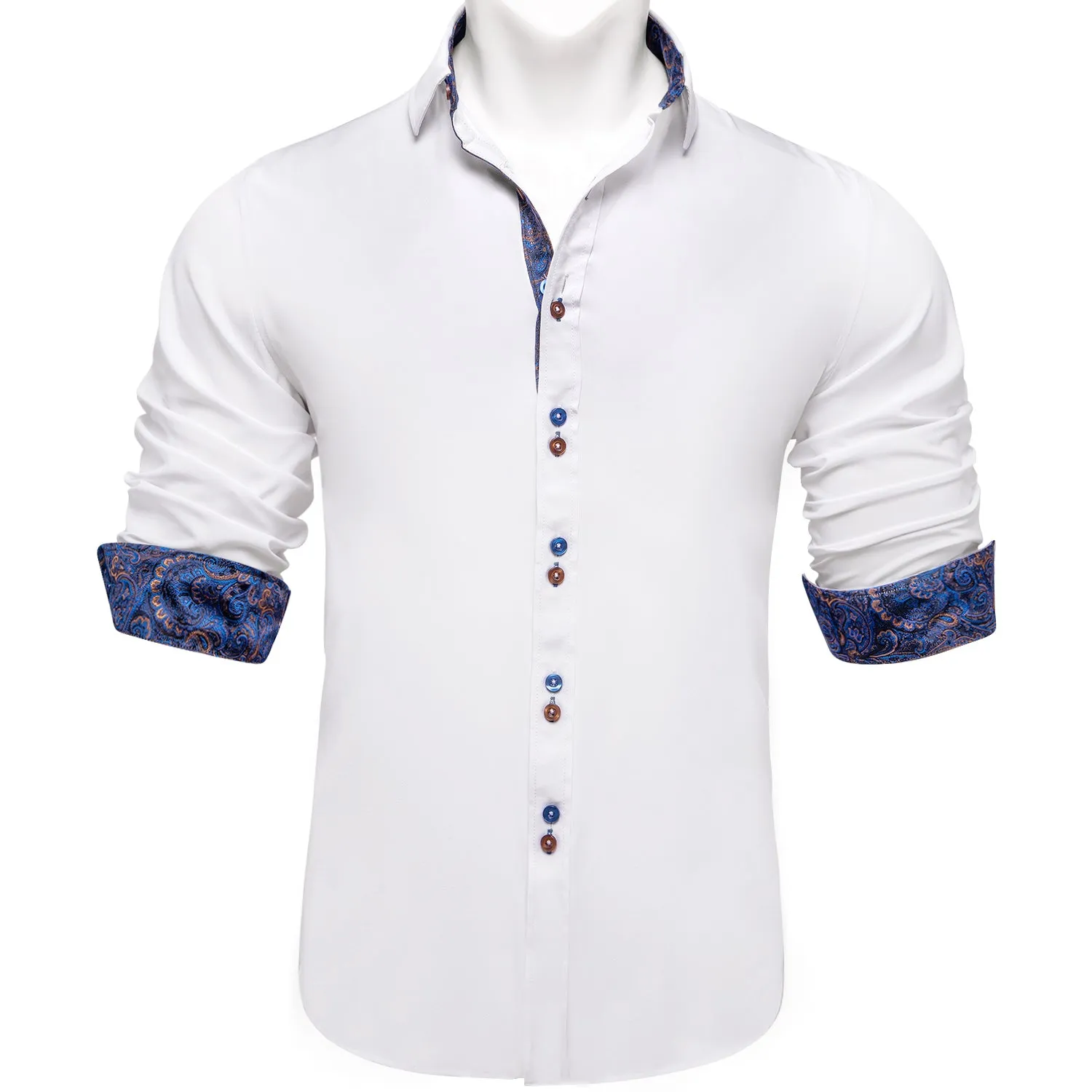Ties2you White Blue Splicing Shirt Mens Slim Fit Long Sleeve Button Down Casual Shirt sold by Ties2You