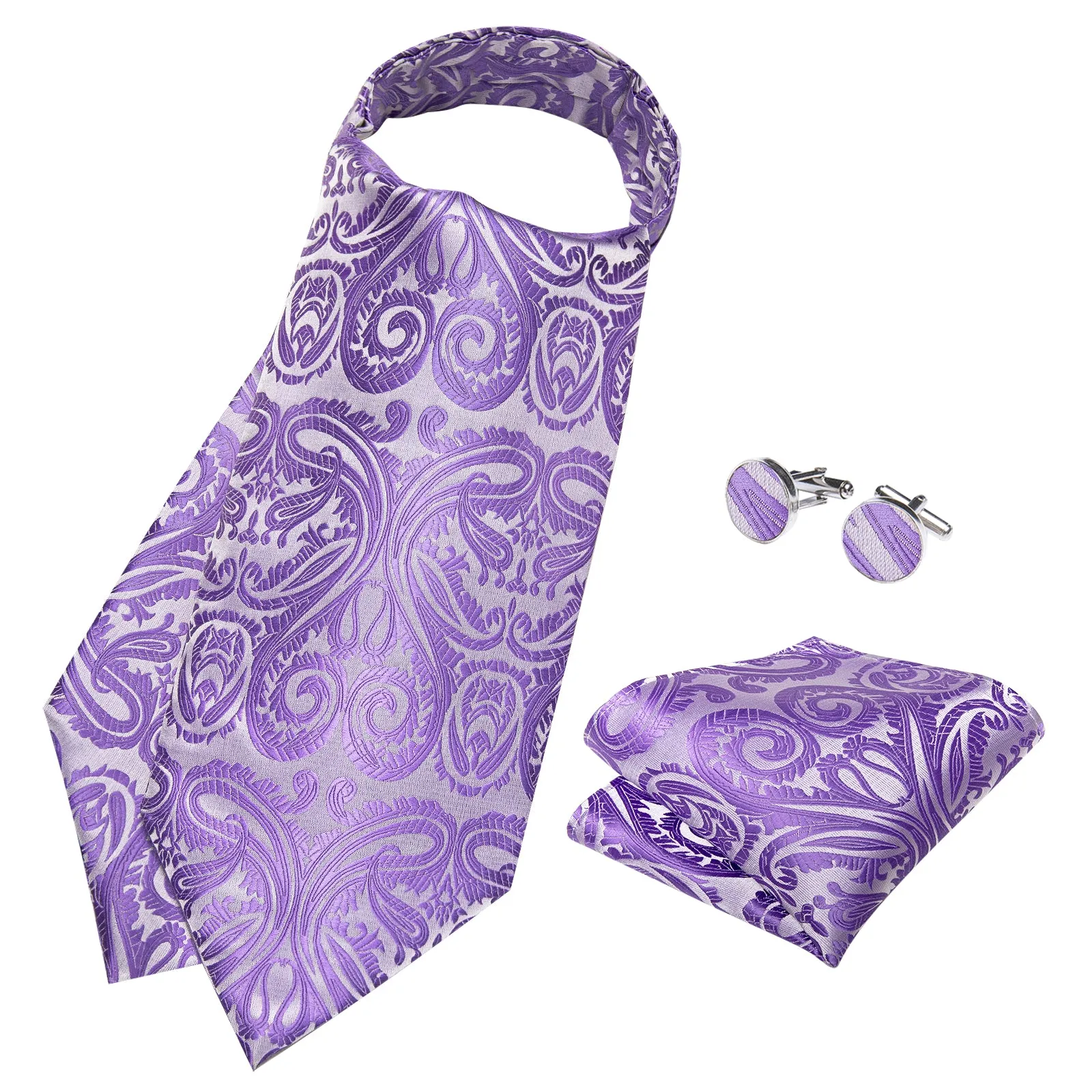 Silver Purple Paisley Ascot Cravat Tie Pocket Square Cufflinks Set sold by Ties2You product image thumbnail 3