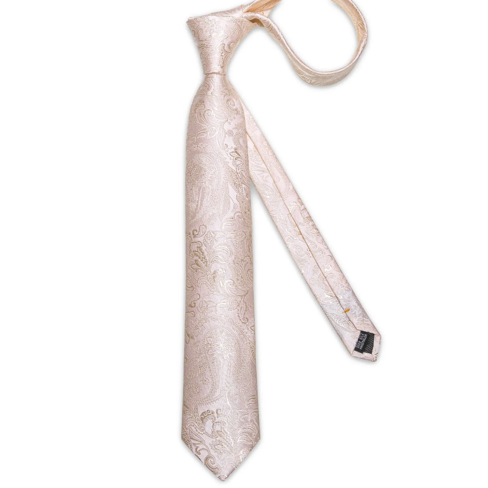 Beige White Paisley Silk Men's Necktie Pocket Square Cufflinks Set sold by Ties2You product image thumbnail 3