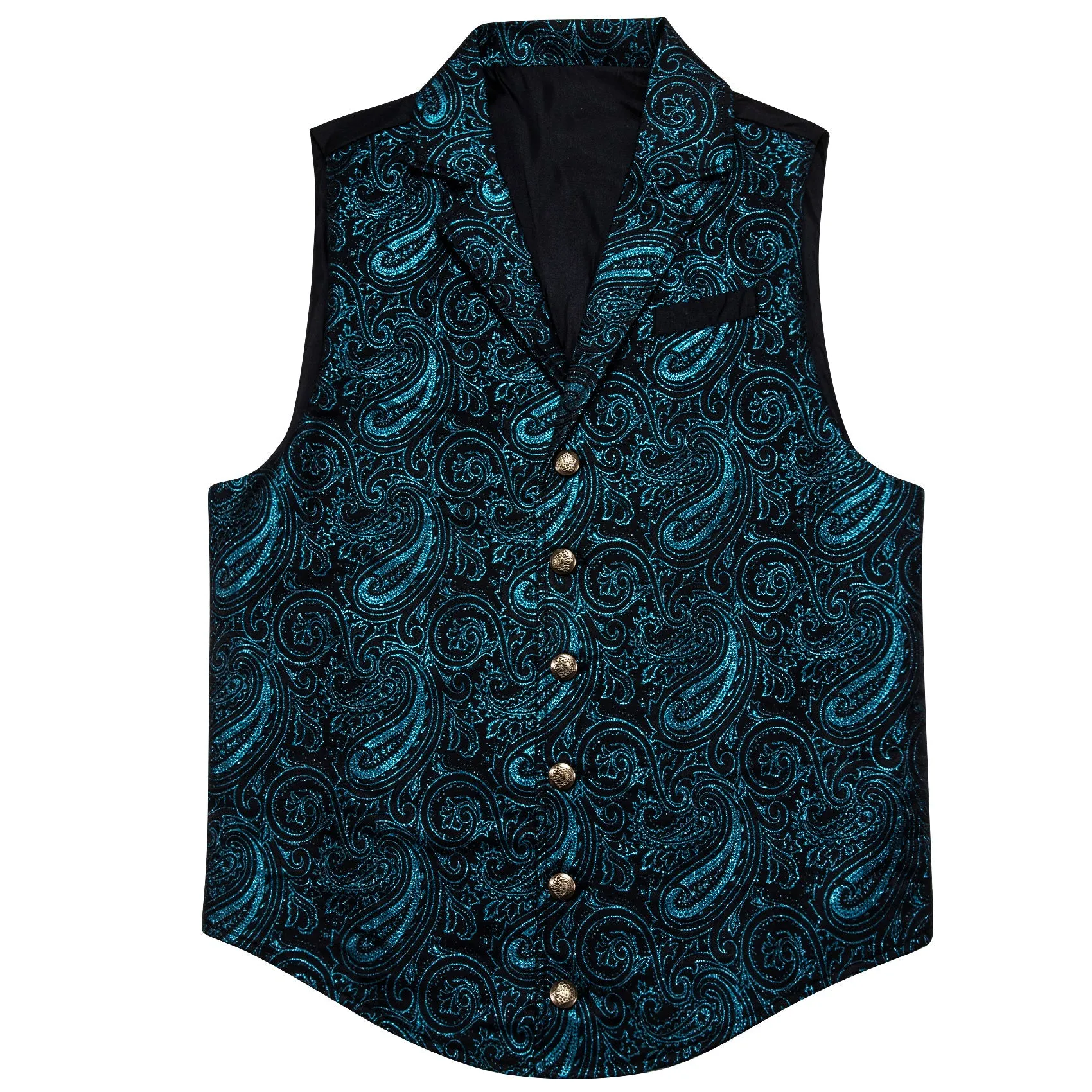 Black Blue Paisley Jacquard Men's Collar Victorian Suit Vest sold by Ties2You product image thumbnail 4