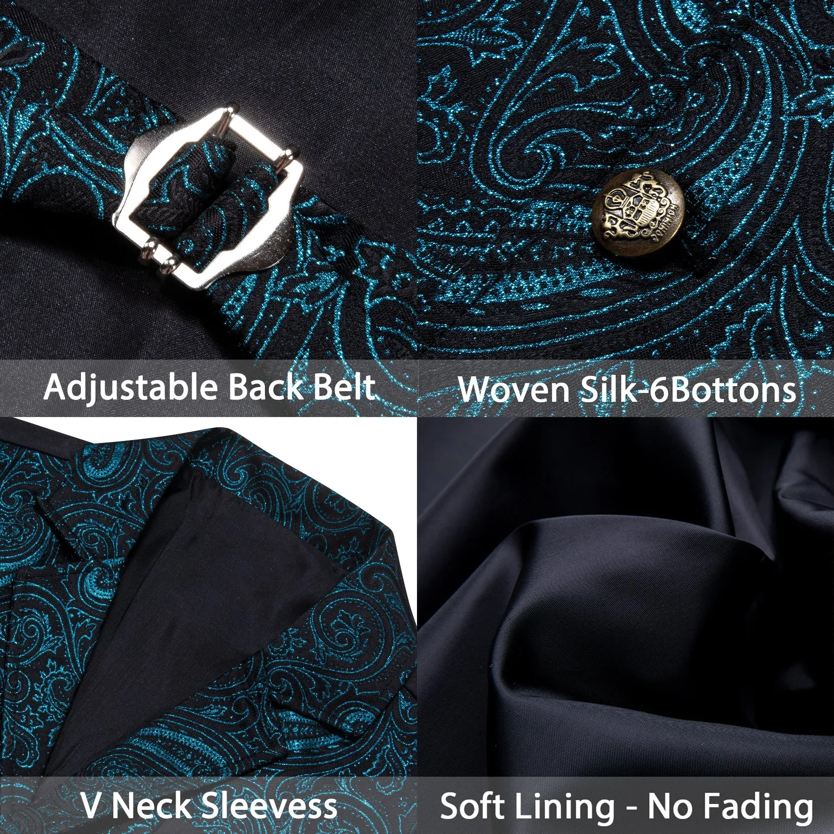 Black Blue Paisley Jacquard Men's Collar Victorian Suit Vest sold by Ties2You product image thumbnail 5