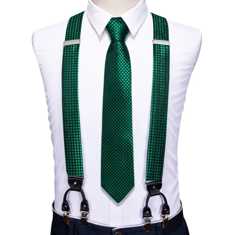 Green Plaid Y Back Brace Clip-on Men's Suspender with Tie Set sold by Ties2You