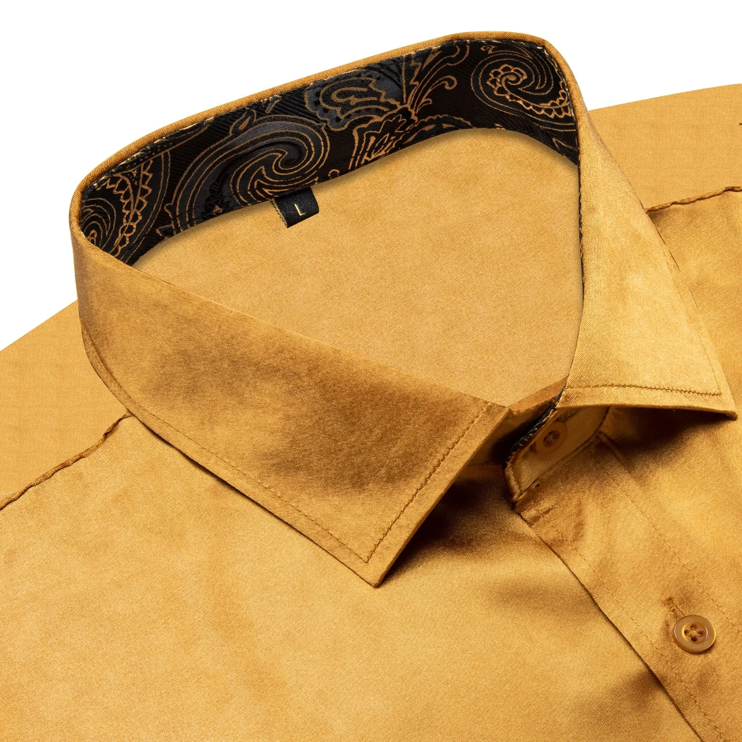 Splicing Style Golden with Black Paisley Edge Men's Solid Long Sleeve Shirt sold by Ties2You product image thumbnail 3