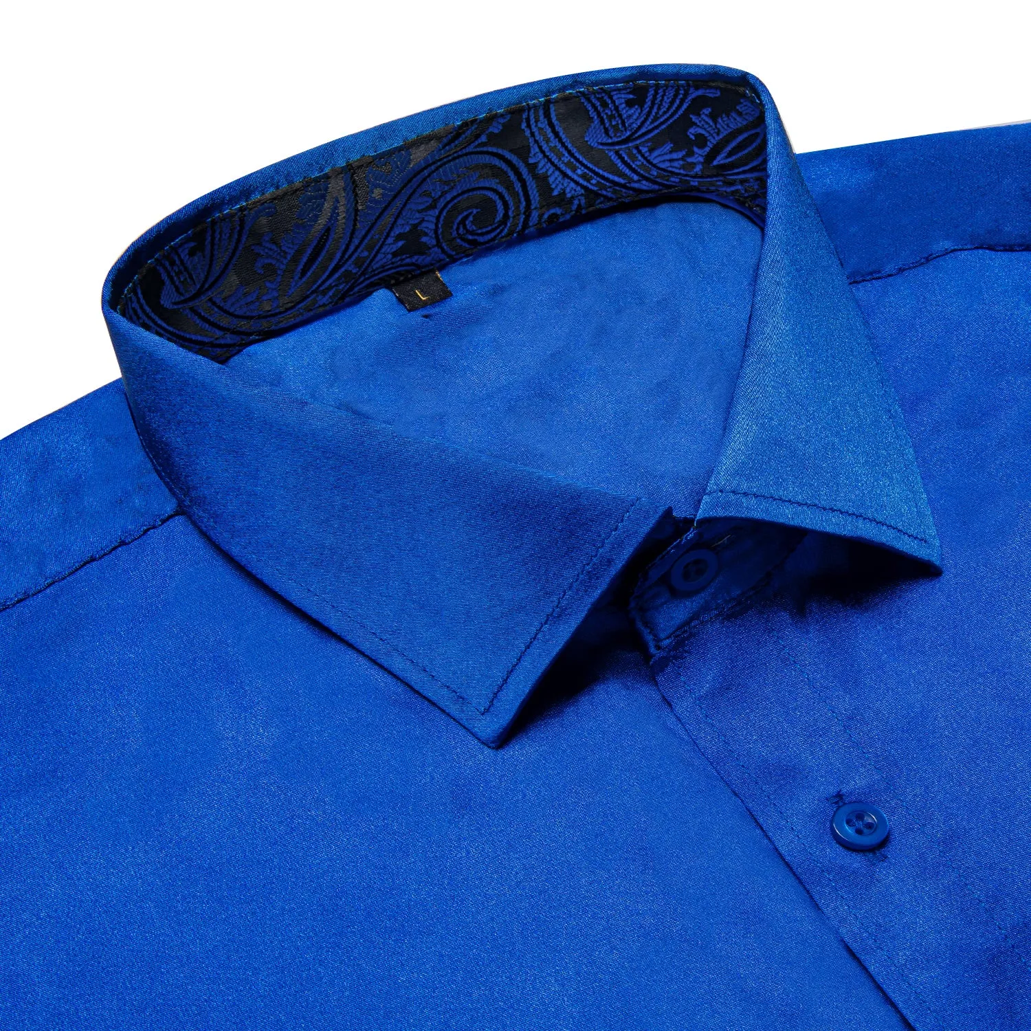 Splicing Style Royal Blue with Blue Paisley Edge Men's Solid Long Sleeve Shirt sold by Ties2You product image thumbnail 3