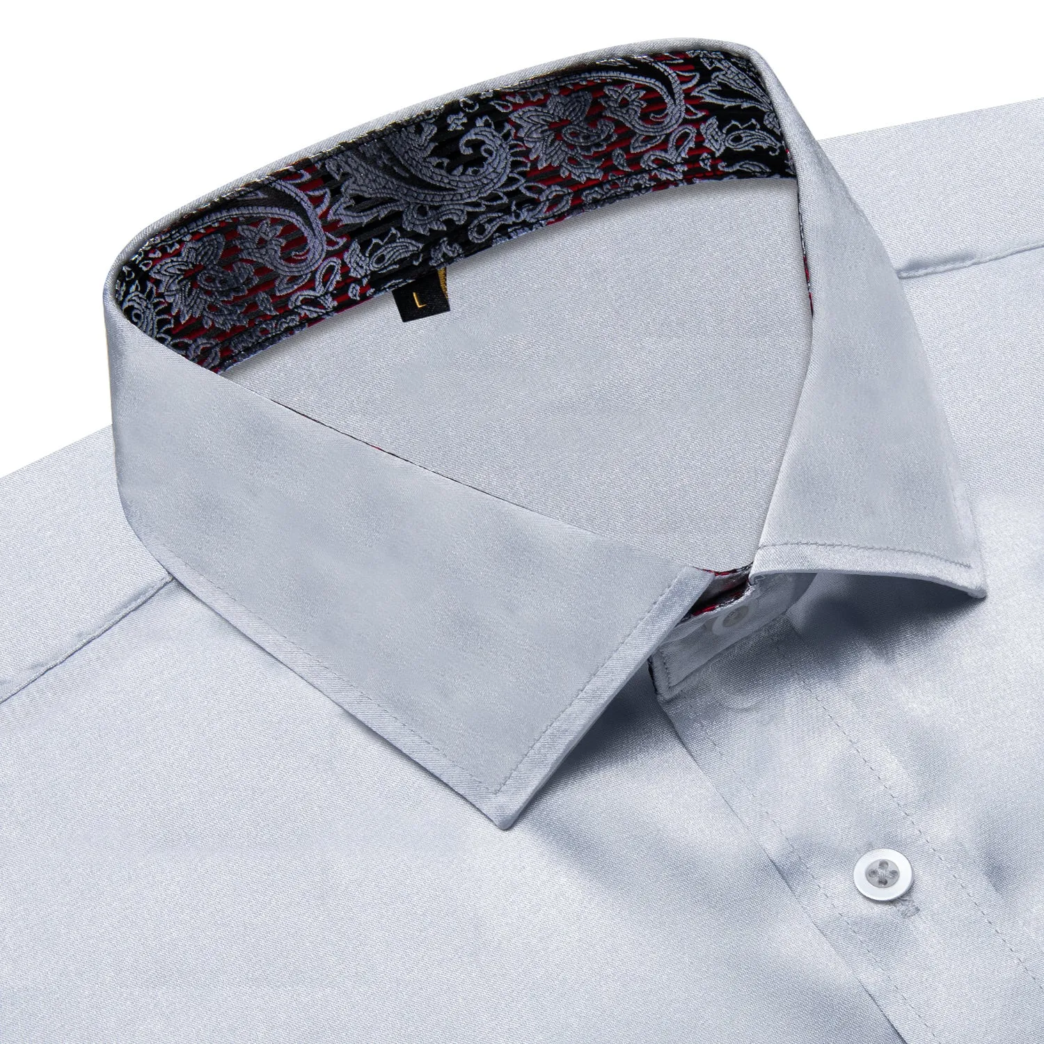 Splicing Style Silver Grey with Black Paisley Edge Men's Solid Long Sleeve Shirt sold by Ties2You product image thumbnail 3