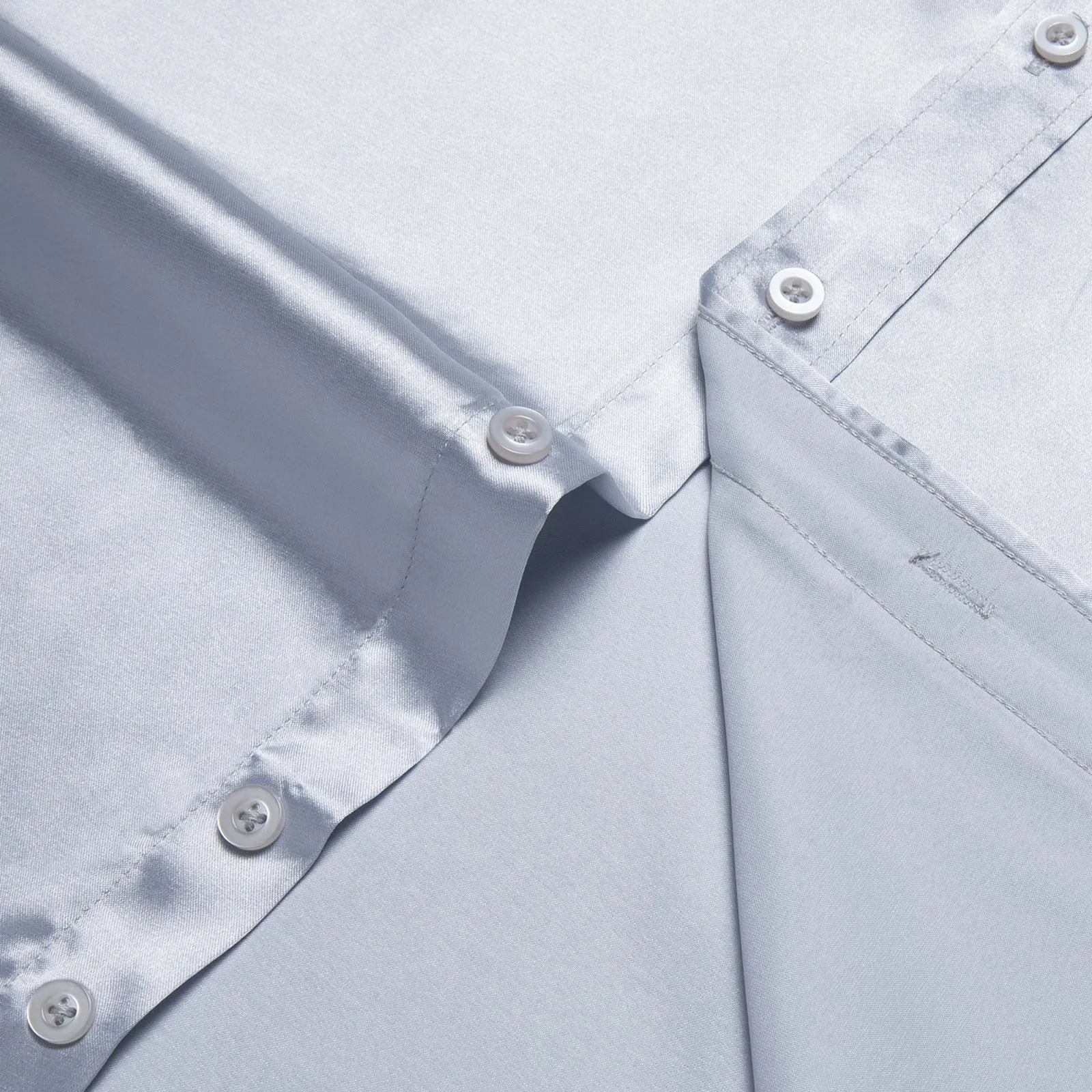 Splicing Style Silver Grey with Black Paisley Edge Men's Solid Long Sleeve Shirt sold by Ties2You product image thumbnail 4