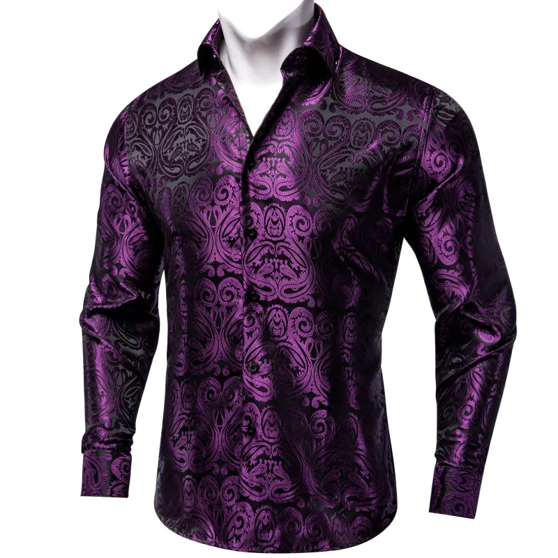 Black Purple Floral Silk Men's Long Sleeve Shirt sold by Ties2You