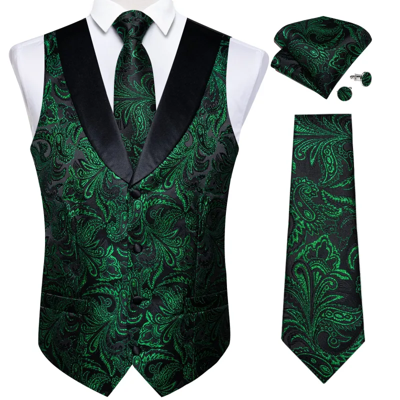 Ties2you Mens Shawl Collar Dress Vest Green Paisley Suit Vest Tie Hanky Cufflinks Set sold by Ties2You