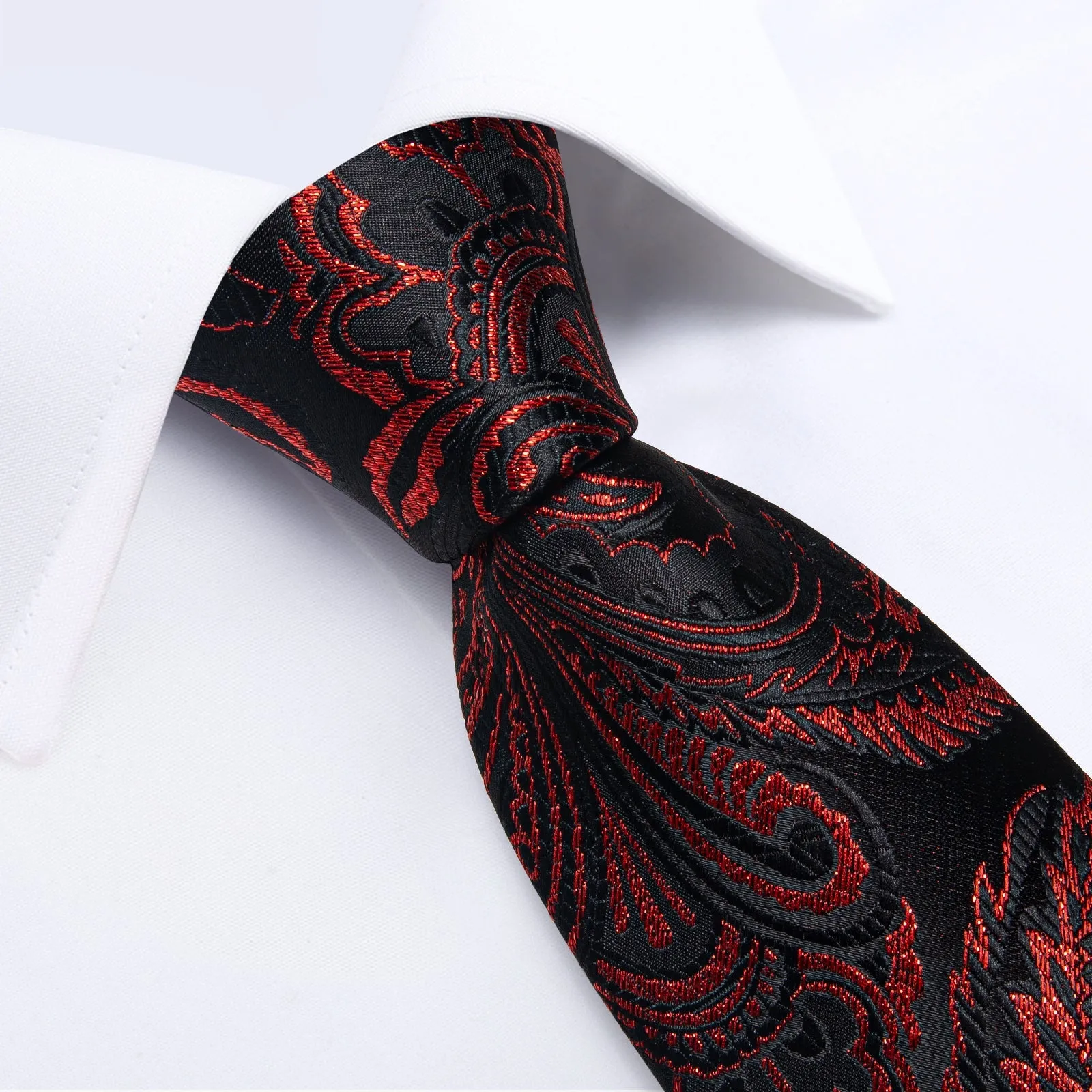 Classy Black Red Paisley Men's Tie Pocket Square Cufflinks Set sold by Ties2You product image thumbnail 3