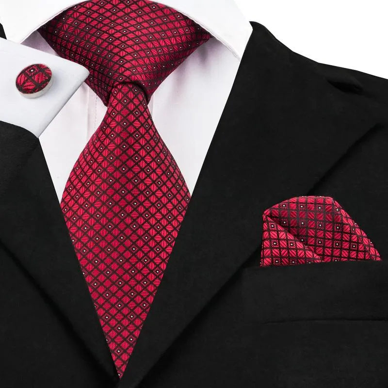 Red Plaid Silk 63 Inches Extra Long Men's Tie Pocket Square Cufflinks Set sold by Ties2You