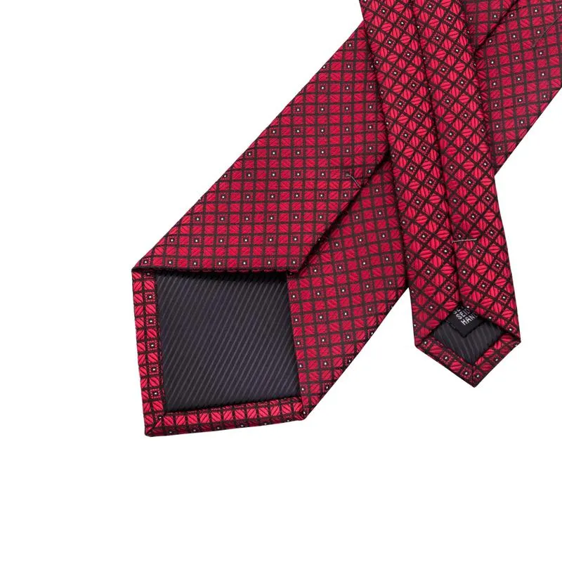 Red Plaid Silk 63 Inches Extra Long Men's Tie Pocket Square Cufflinks Set sold by Ties2You product image thumbnail 5