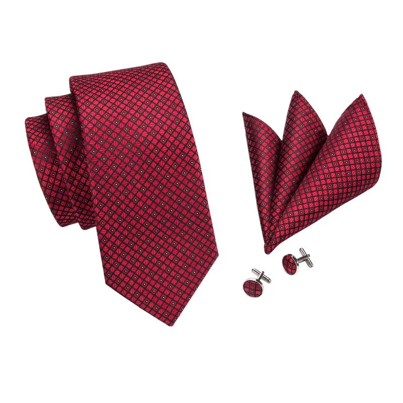 Red Plaid Silk 63 Inches Extra Long Men's Tie Pocket Square Cufflinks Set sold by Ties2You product image thumbnail 3