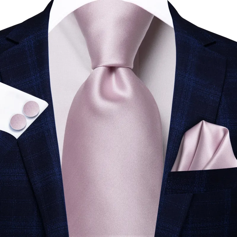 Light Pink Solid Tie Pocket Square Cufflinks Set sold by Ties2You