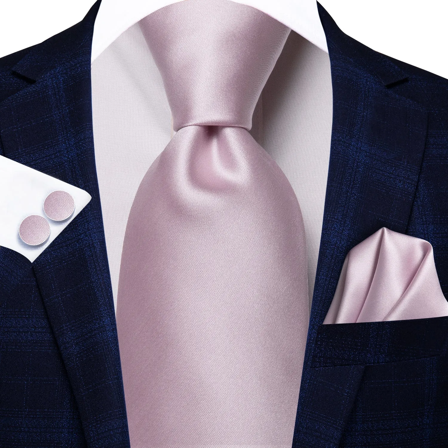 Light Pink Solid Tie Pocket Square Cufflinks Set sold by Ties2You