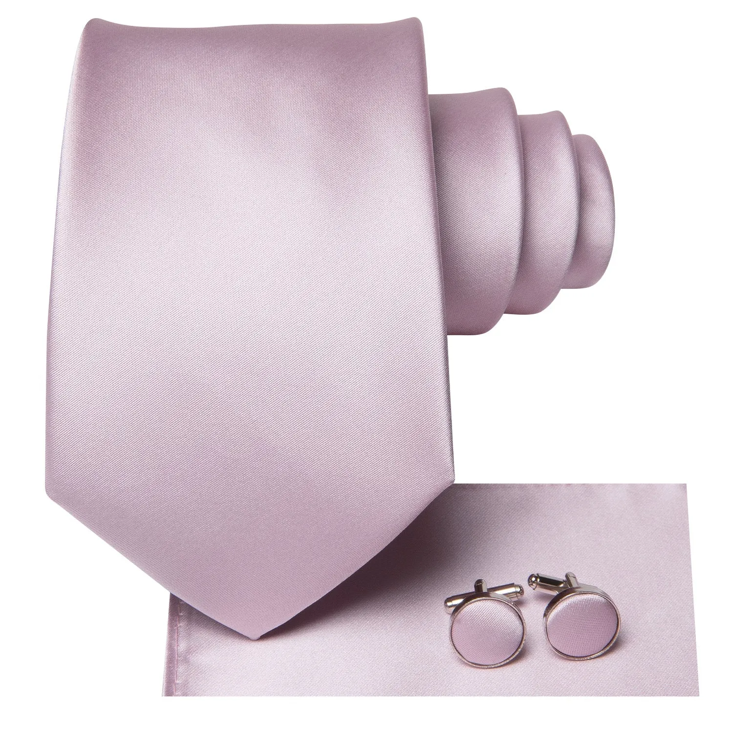 Light Pink Solid Tie Pocket Square Cufflinks Set sold by Ties2You product image thumbnail 3