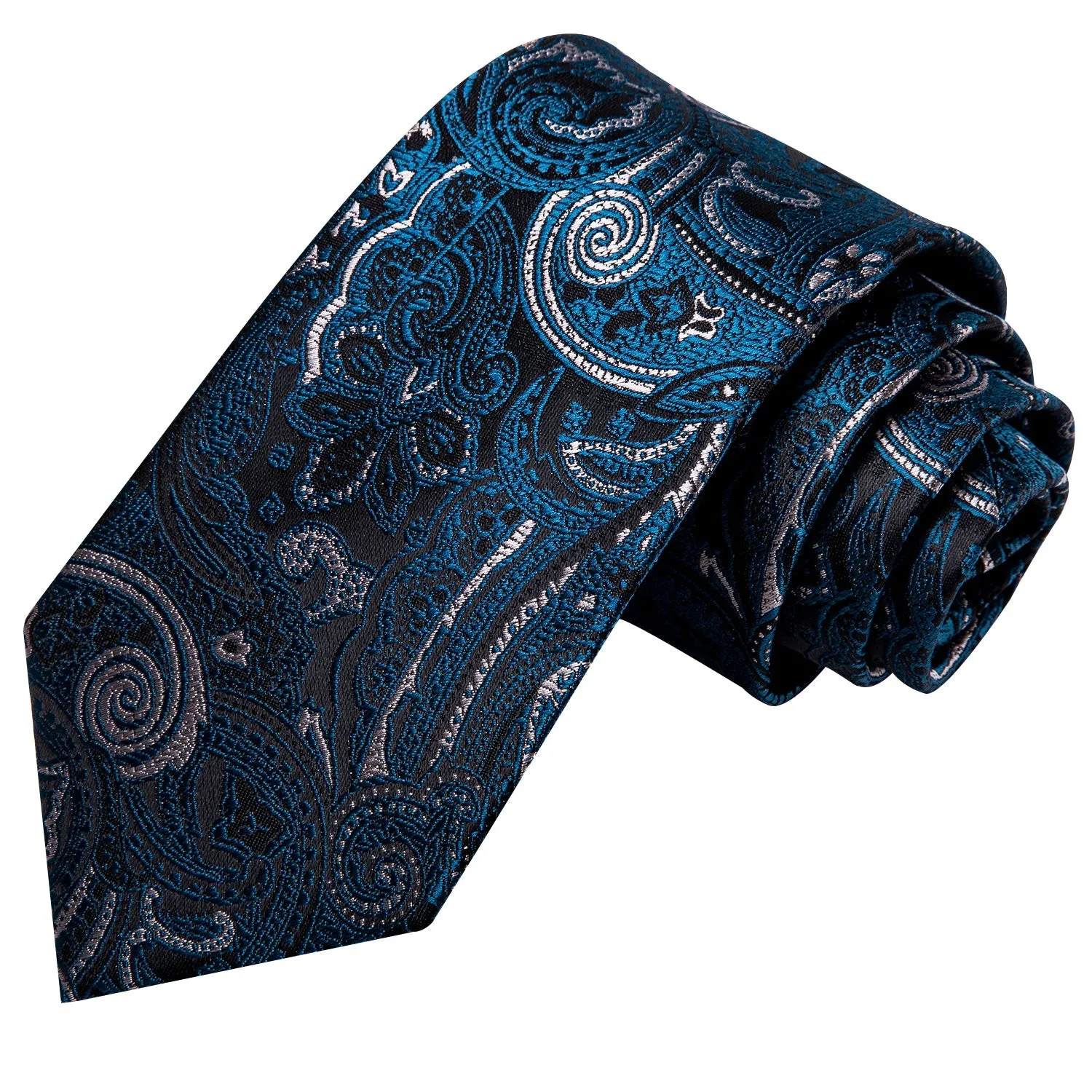 Black Blue Floral Tie Pocket Square Cufflinks Set sold by Ties2You product image thumbnail 4