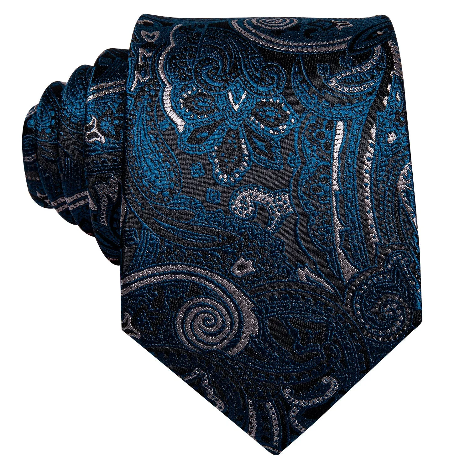 Black Blue Floral Tie Pocket Square Cufflinks Set sold by Ties2You product image thumbnail 2