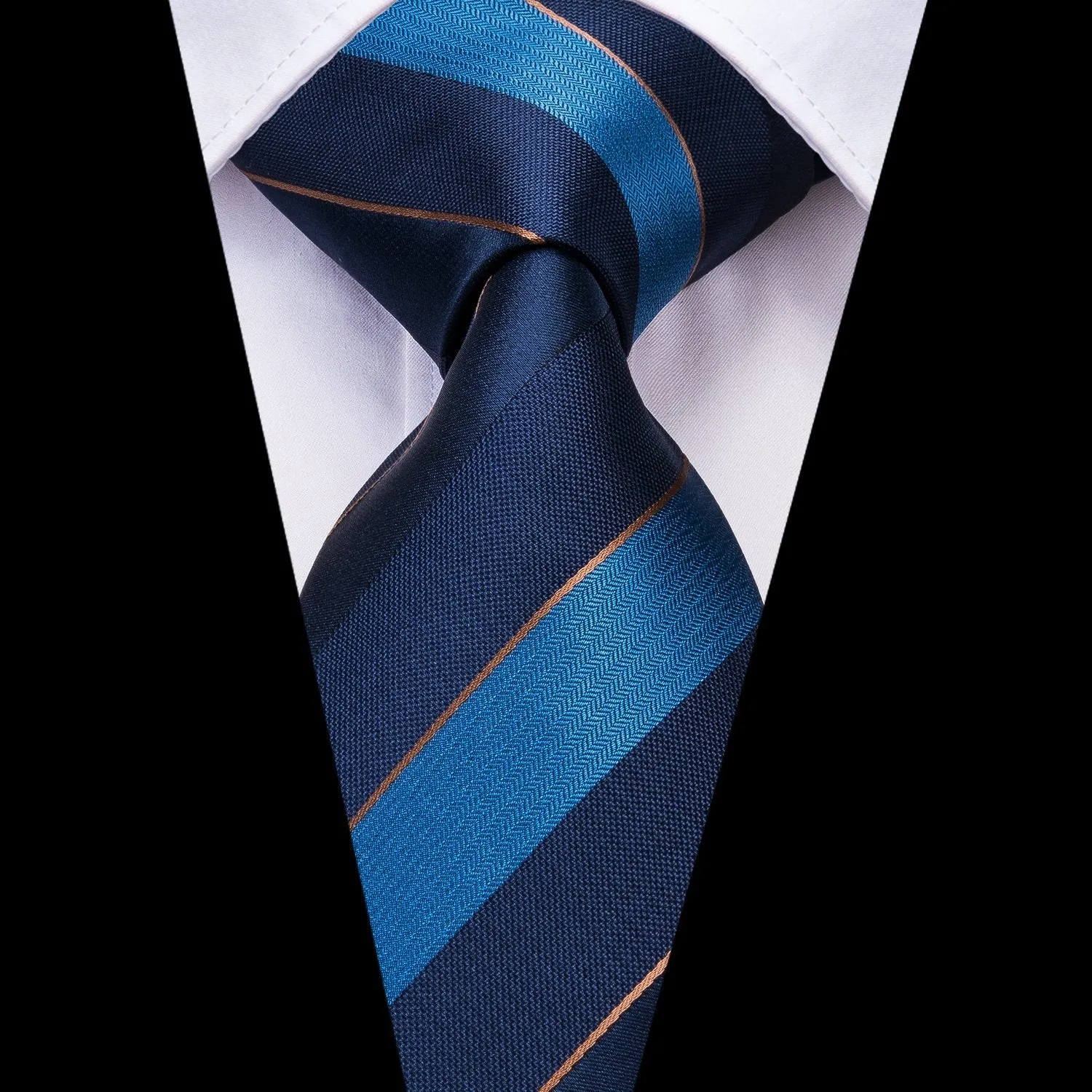 Blue Striped Necktie Pocket Square Cufflinks Set sold by Ties2You product image thumbnail 2