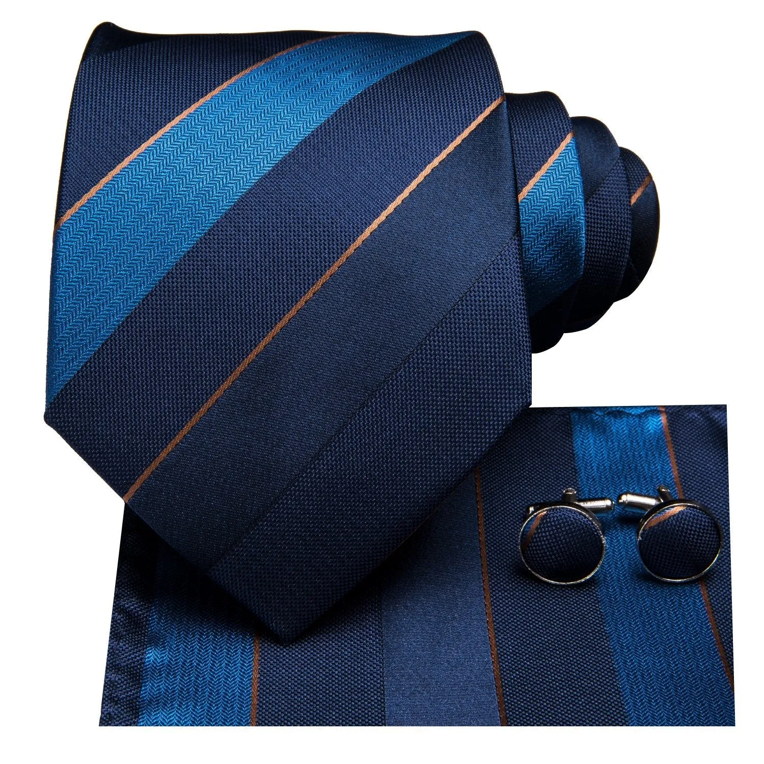 Blue Striped Necktie Pocket Square Cufflinks Set sold by Ties2You product image thumbnail 4