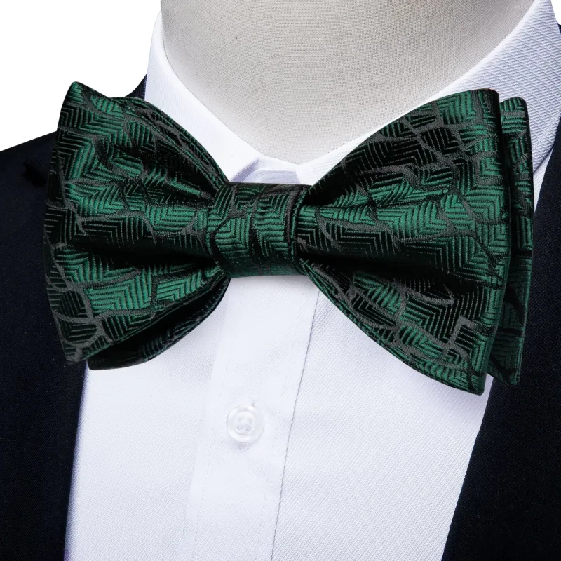 Green Black Striped Self-tied Bow Tie Hanky Cufflinks Set sold by Ties2You