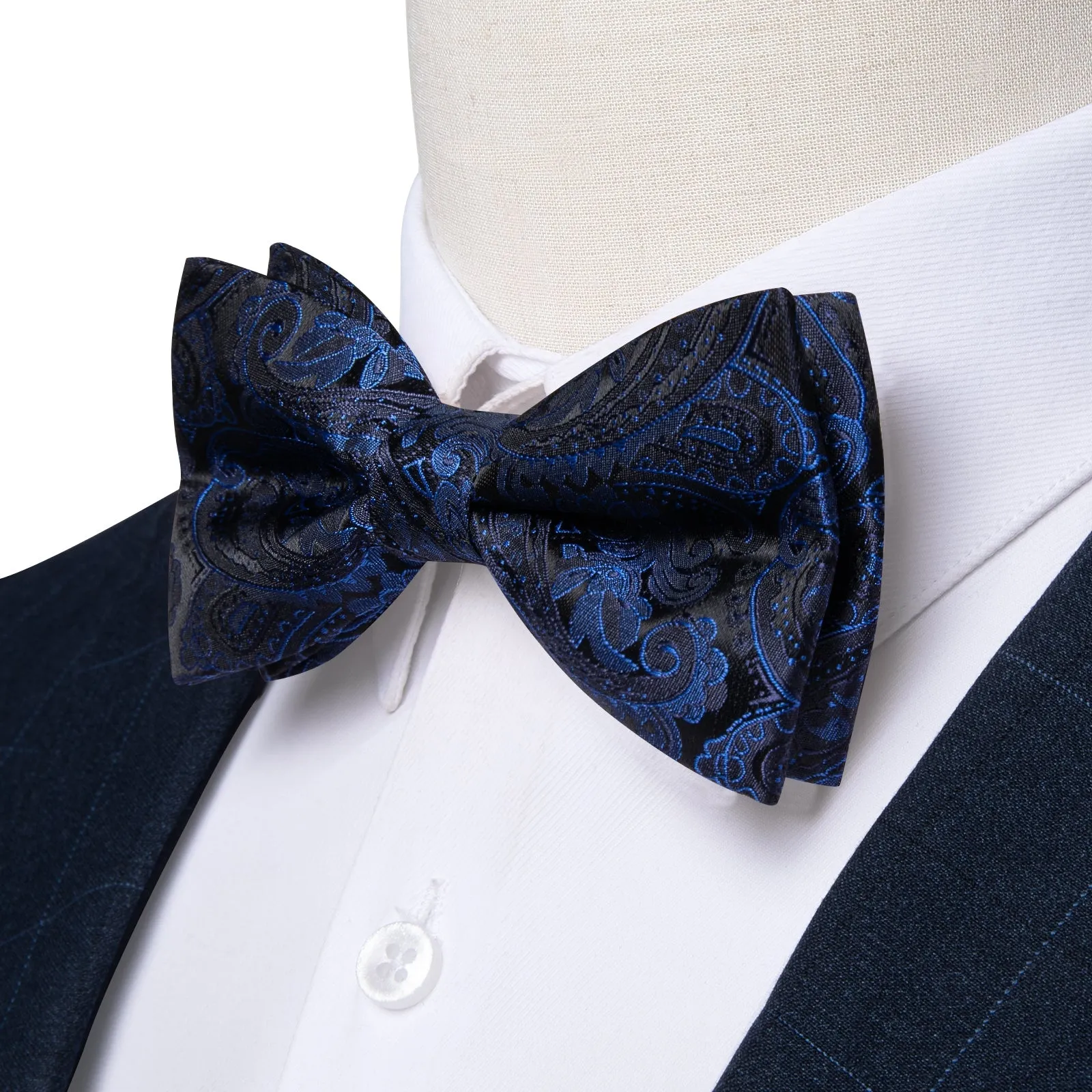 Blue Floral Silk Pre-tied Bow Tie Hanky Cufflinks Set sold by Ties2You product image thumbnail 3