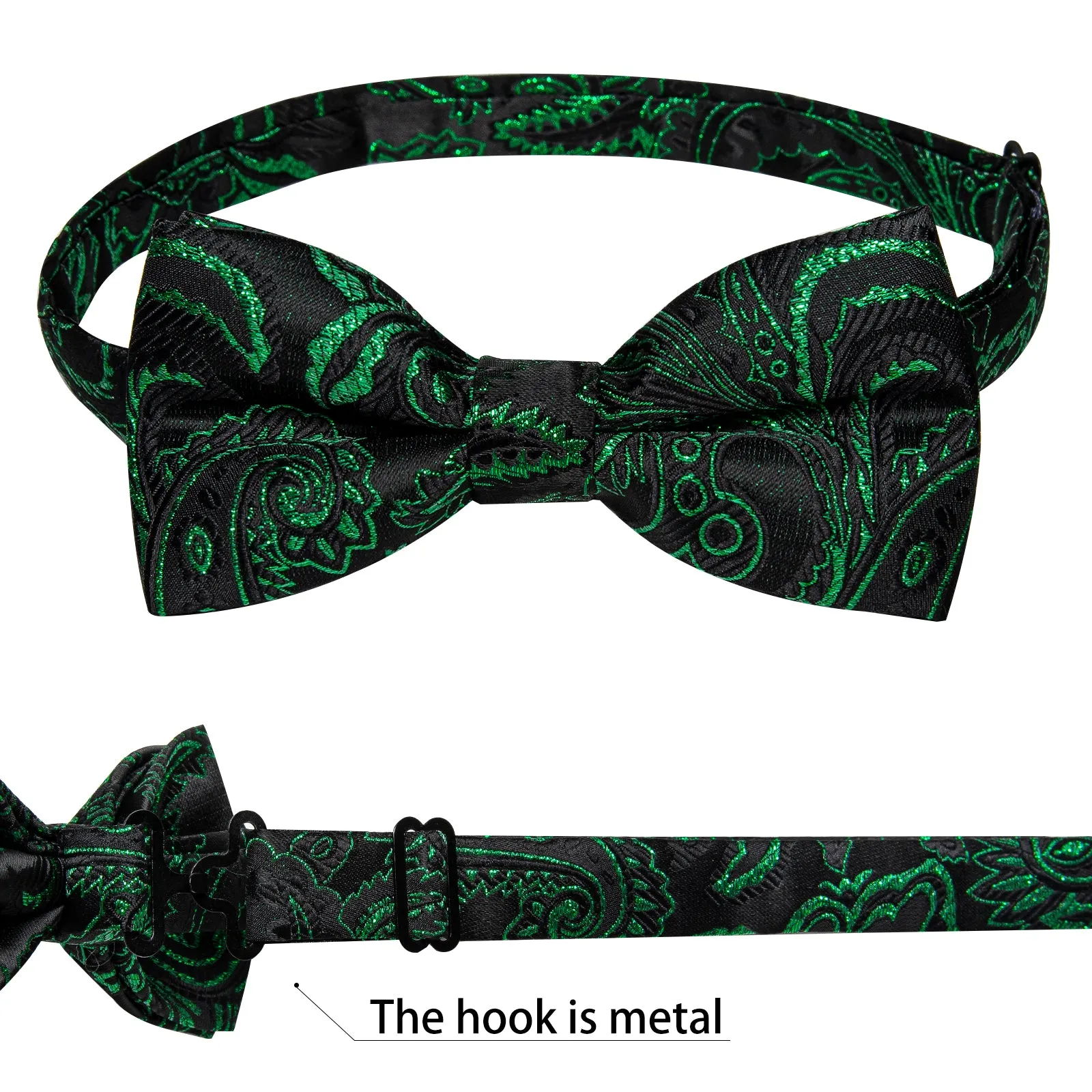 Black Green Golden Floral Silk Pre-tied Bow Tie Hanky Cufflinks Set sold by Ties2You product image thumbnail 5