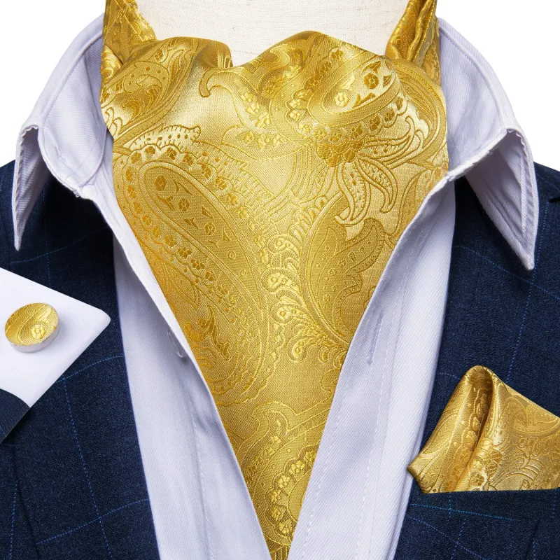 Golden Paisley Silk Cravat Woven Ascot Tie Pocket Square Handkerchief Set sold by Ties2You