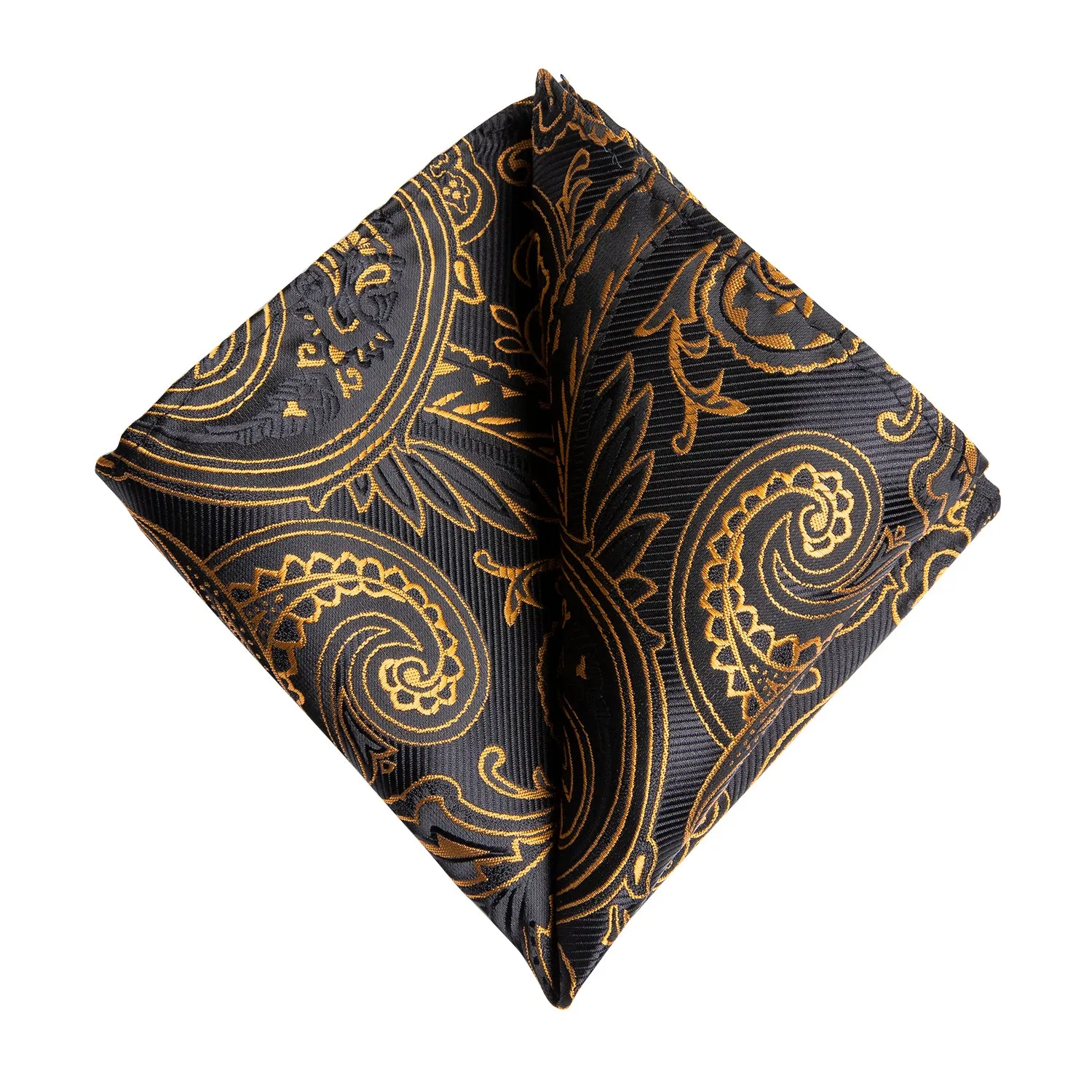 Black Collar Black Gold Paisley Jacquard V Neck Men's Vest Hanky Cufflinks Tie Set sold by Ties2You product image thumbnail 4