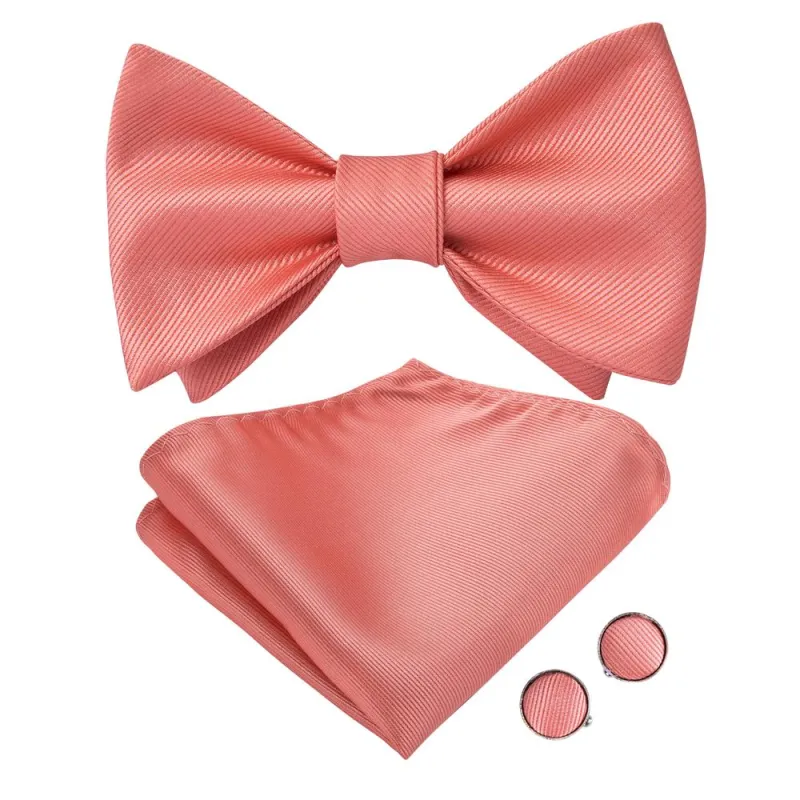 Unqiue Coral Solid Self-tied Bow Tie Pocket Square Cufflinks sold by Ties2You