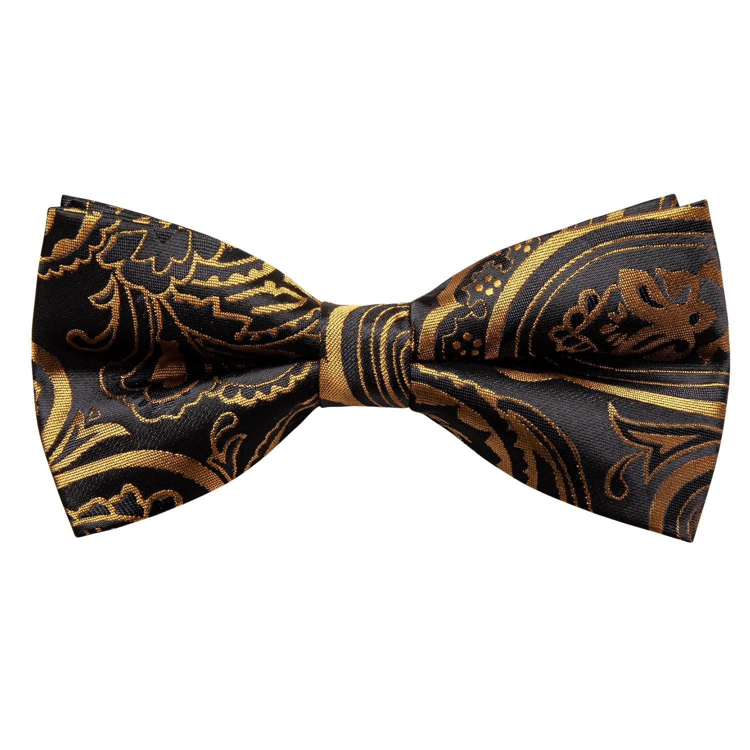 Black Golden Paisley Pre-tied Bow Tie Hanky Cufflinks Set sold by Ties2You product image thumbnail 4