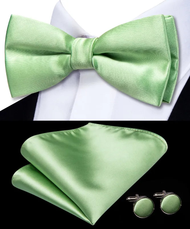Grass Green Solid Pre-tied Bow Tie Hanky Cufflinks Set made by Ties2You