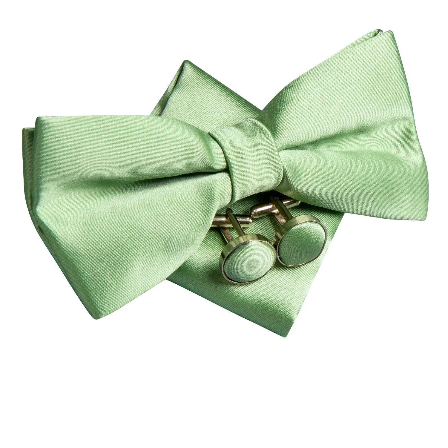 Grass Green Solid Pre-tied Bow Tie Hanky Cufflinks Set sold by Ties2You product image thumbnail 2