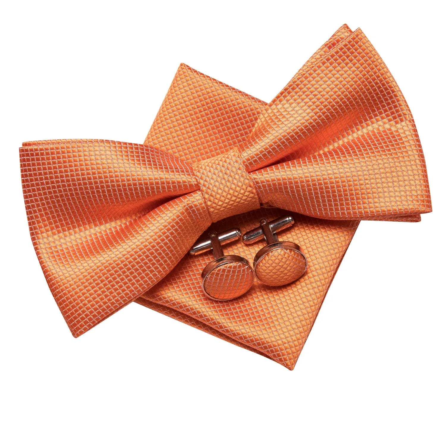 Solid Orange Pre-tied Bow Tie Hanky Cufflinks Set sold by Ties2You product image thumbnail 2