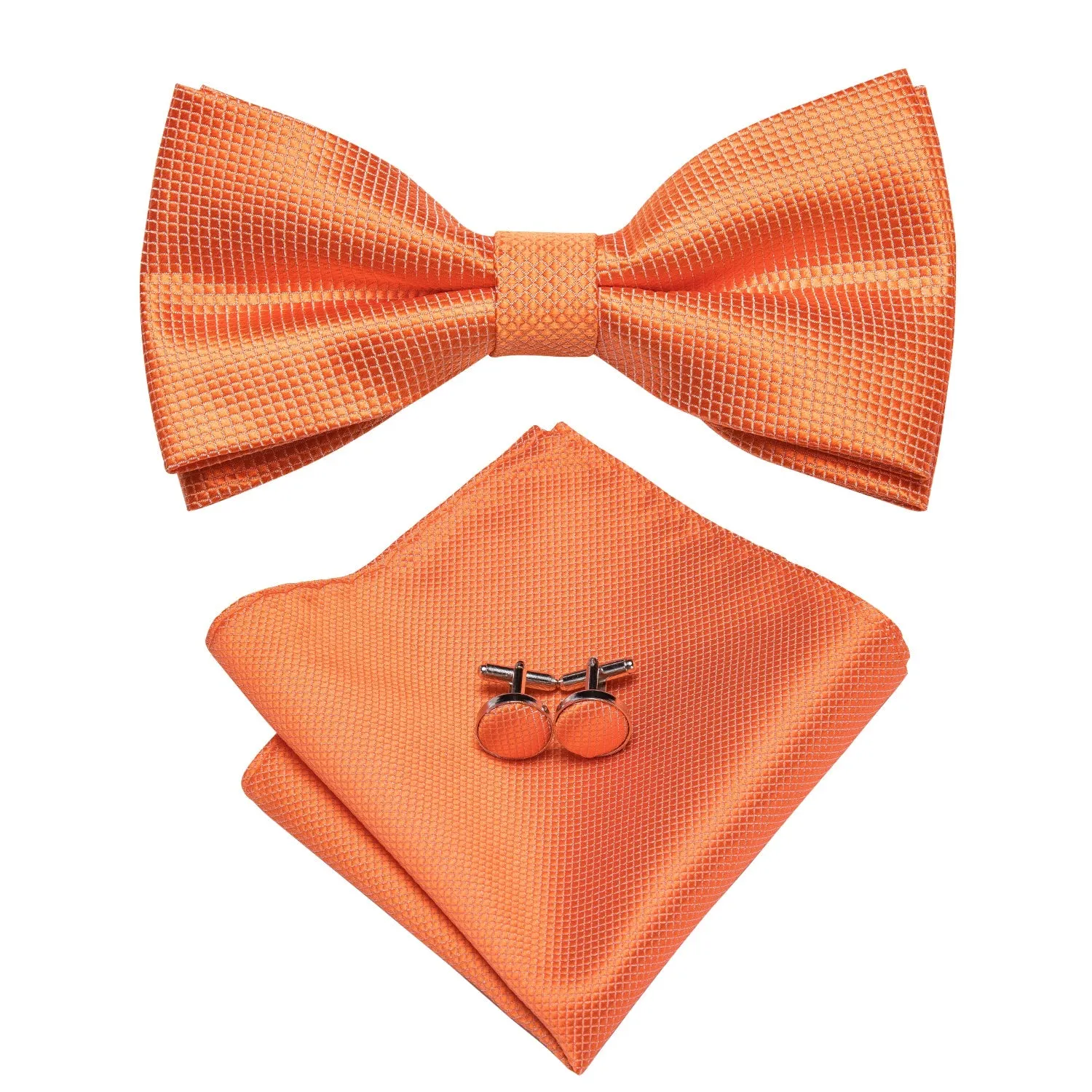 Solid Orange Pre-tied Bow Tie Hanky Cufflinks Set sold by Ties2You product image thumbnail 3