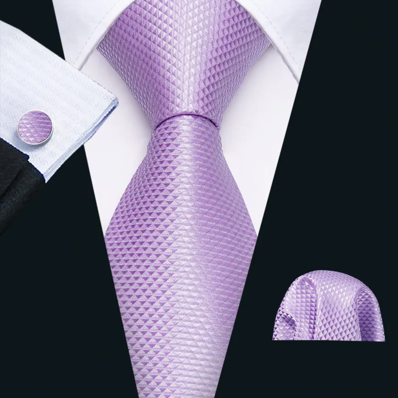 Light Purple Plaid Men's Tie Pocket Square Cufflinks Set sold by Ties2You