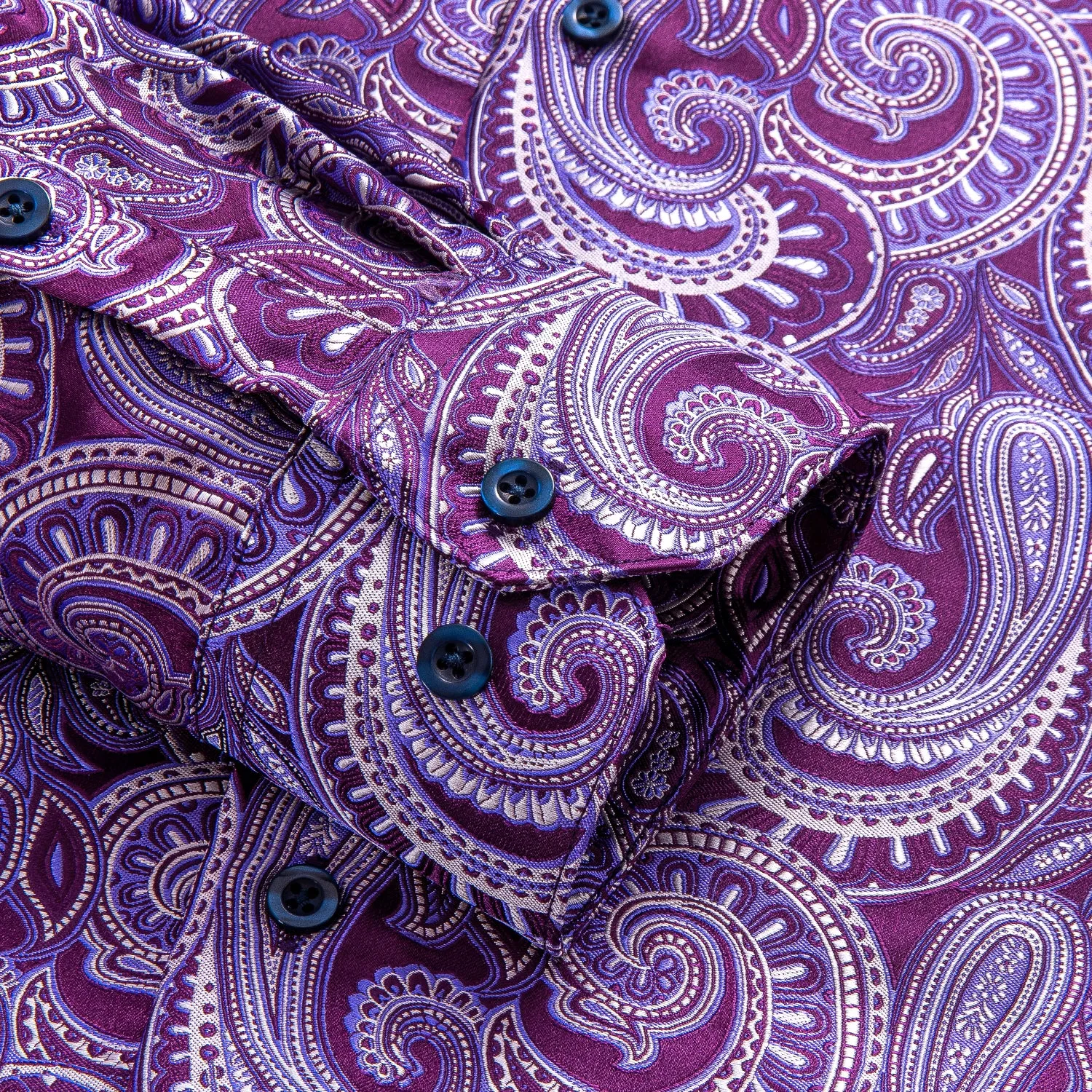 Ties2you Mens Purple Dress Shirt 70s Disco Paisley Shirt Button Down Long Sleeve Tops sold by Ties2You product image thumbnail 5