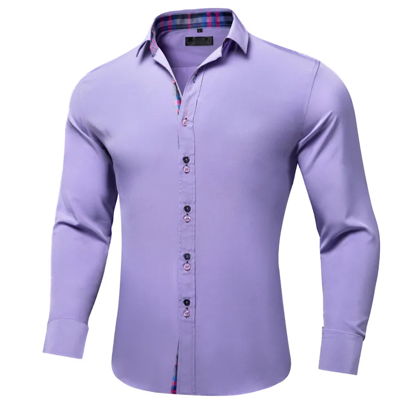 Splicing Style Purple with Blue Plaid Edge Men's Long Sleeve Shirt sold by Ties2You