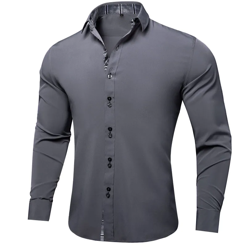 Splicing Style Grey with Grey Plaid Edge Men's Long Sleeve Shirt sold by Ties2You
